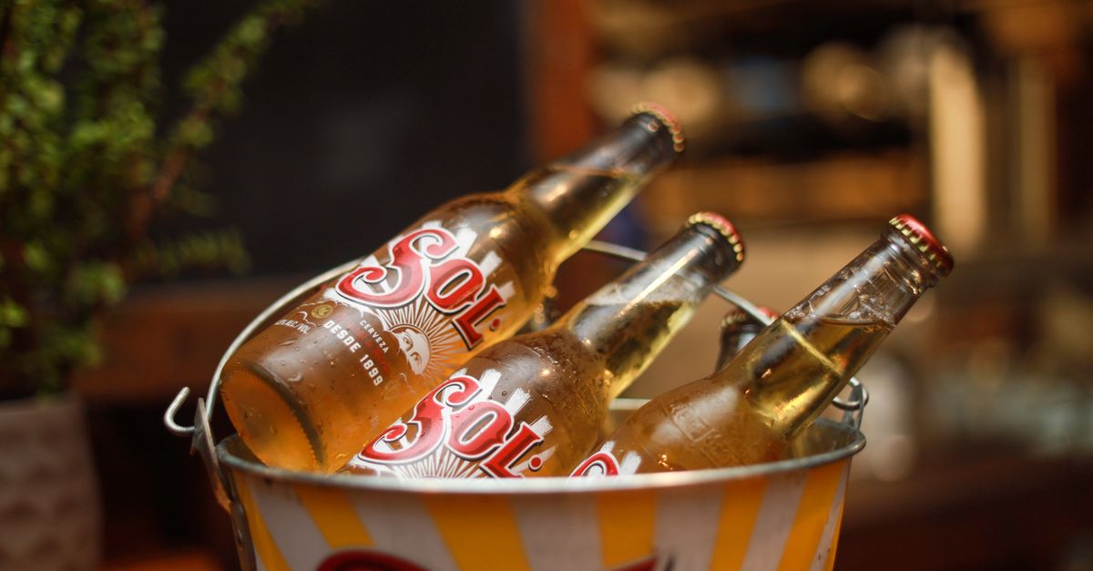 Chilled Sol beer bottles in a bucket